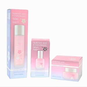 Hyaluronic Acid and Cherry Blossom Skincare Set, Hydrating Toner, Serum & Cream